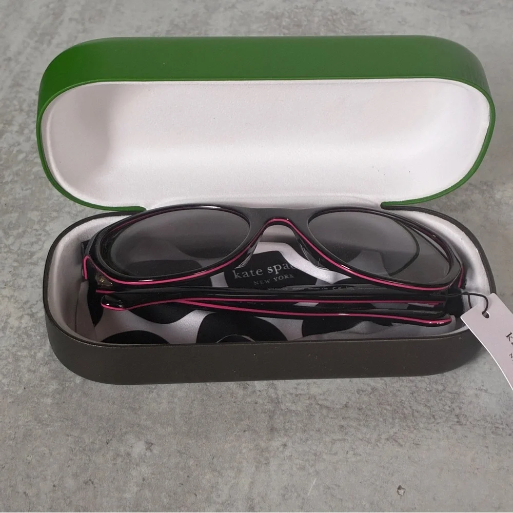 Kate Spade Goldie Polarized Sunglasses Black Pink Trim 807WJ 56mm NWT